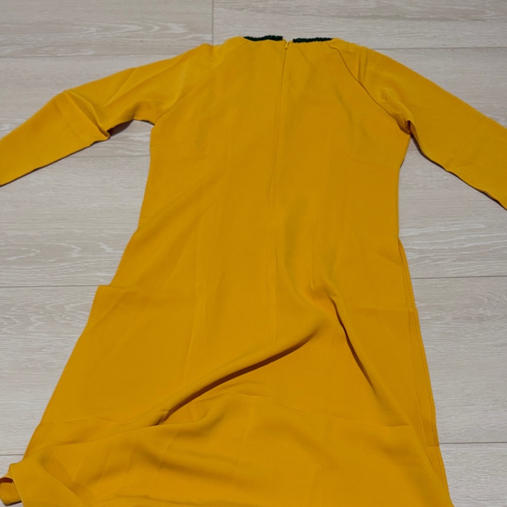 Mustard Ao Dai with Green Floral Accent Set Of 2 Top And Pants - Picture 9 of 9